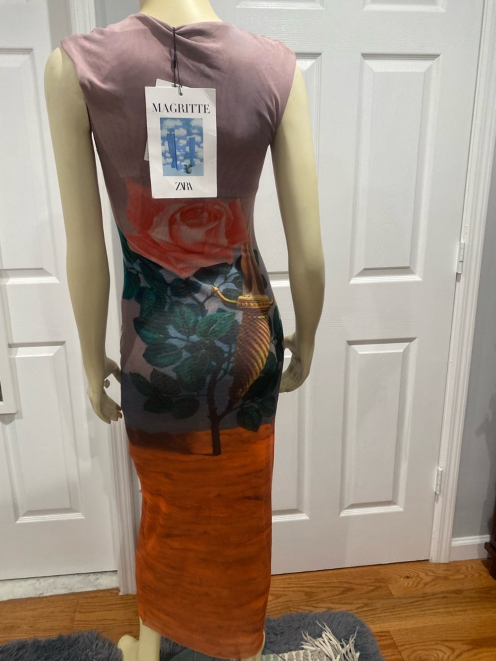 Rene Magritte Zara Sleeveless Maxi Dress with Pink Rose & Orange Panel/ Size S - Picture 7 of 14